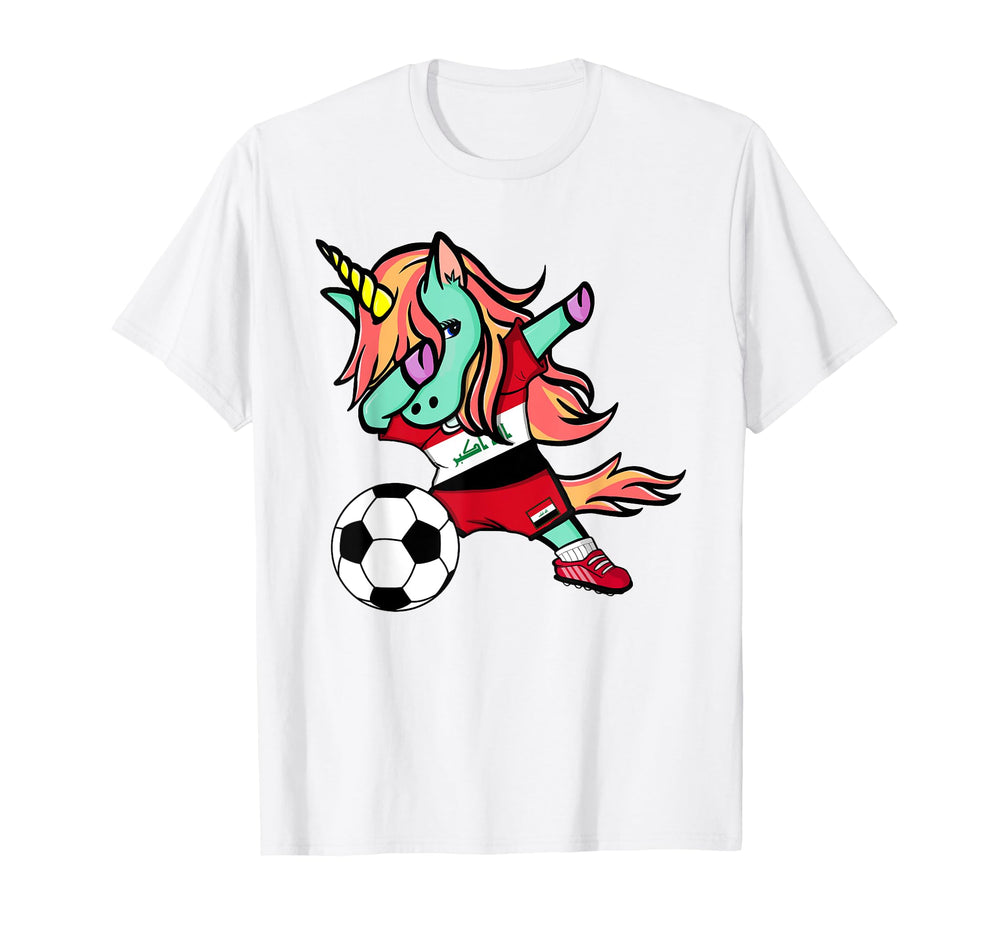 Unicorn Dabbing Iraq Soccer Jersey T-Shirt - Novelty Apparel Men Women