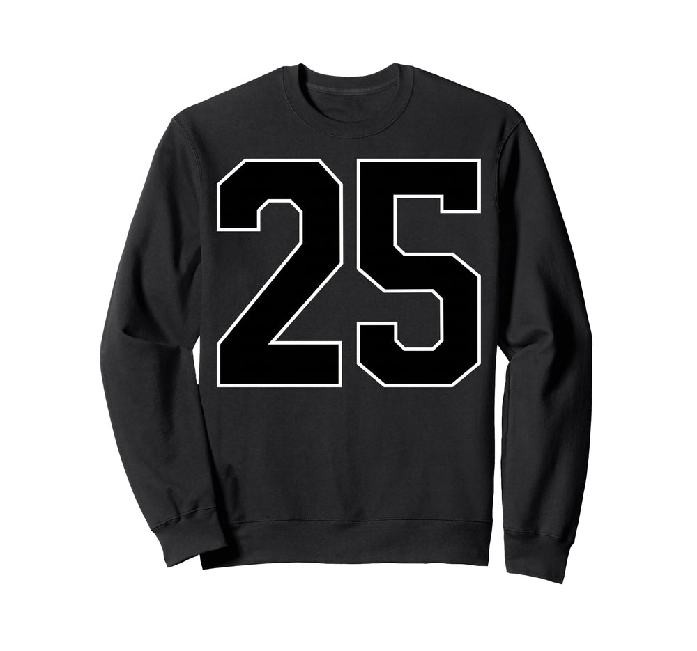 Black Sports Team Number 25 Fan Sweatshirt - Novelty Apparel Unisex