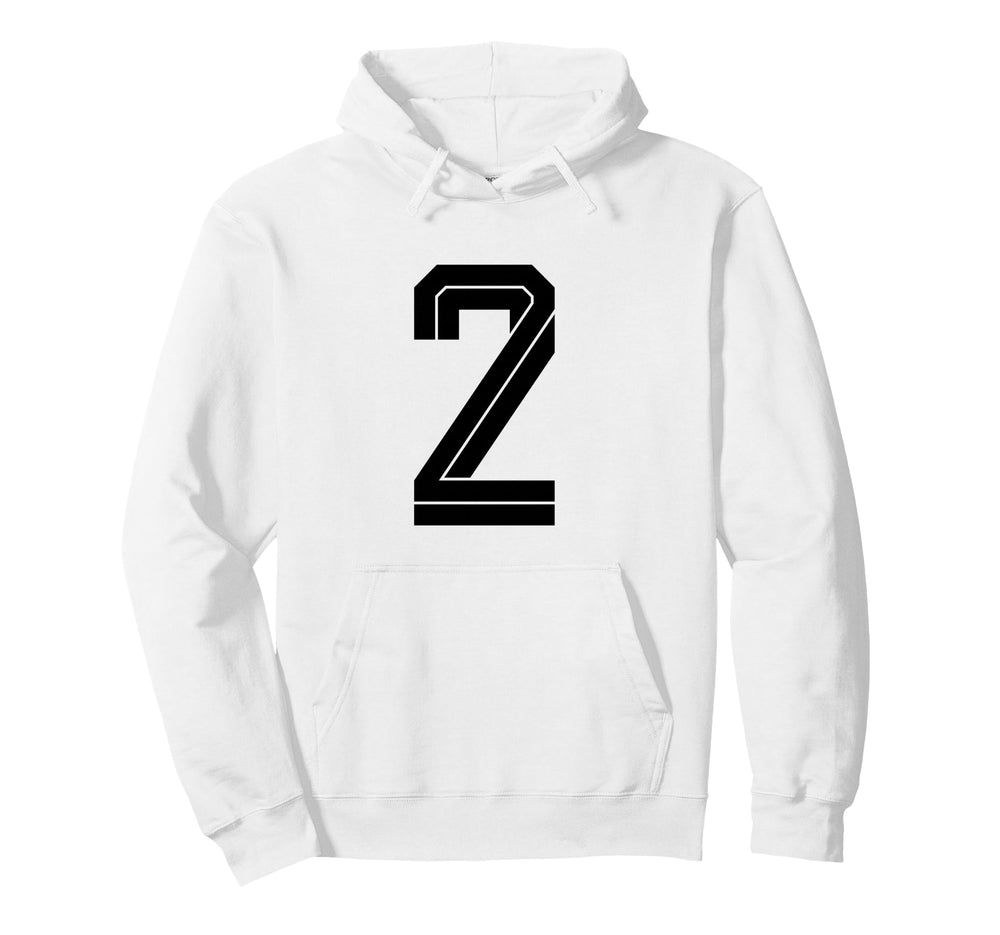 2 White Number 2 Sports Fan Soccer Hoodie - Fun Novelty Design Unisex