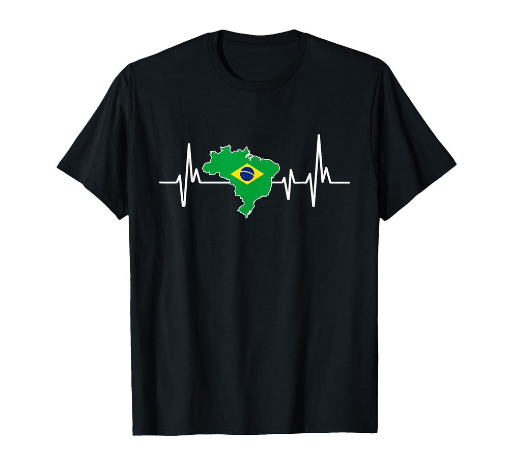 Heartbeat Brazilian Flag Brazil T-Shirt - Fun Novelty Design Men Women