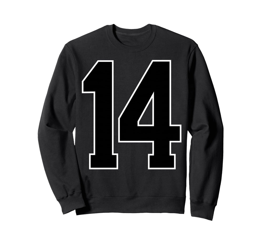 Black Sports Team Number 14 Fan Sweatshirt - Minimalist Print for Adults
