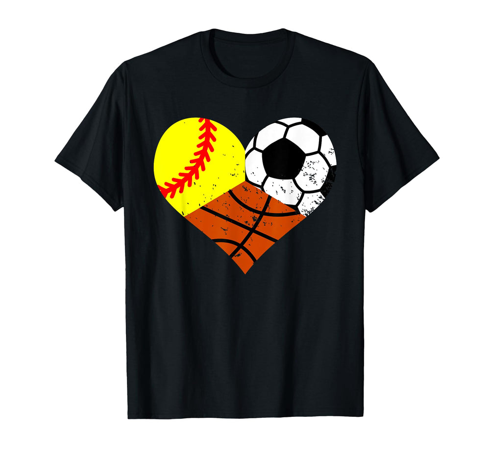 Softball Soccer Basketball Heart Funny T-Shirt - Unique Graphic Unisex