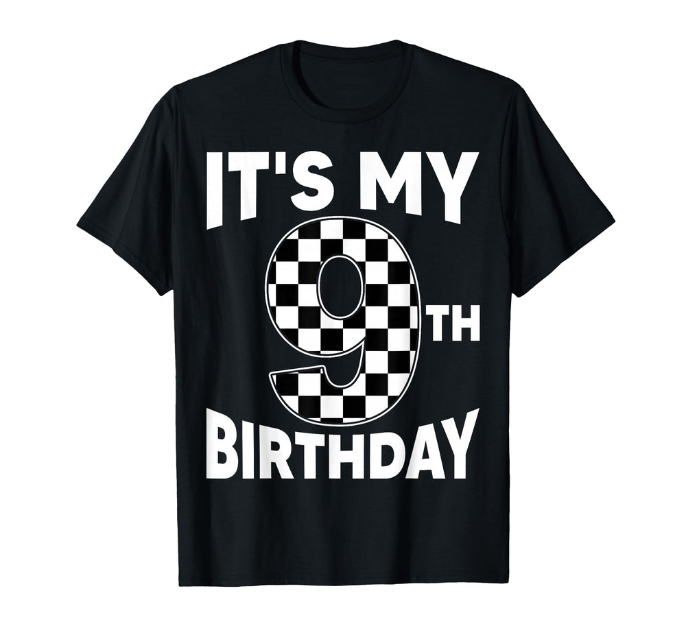 9 Year Old Birthday Racing Car Flag T-Shirt - Casual Everyday Wear Unisex