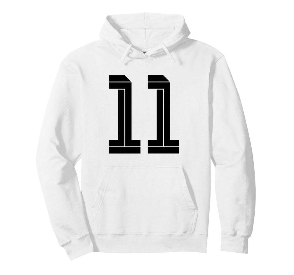 11 White Number 11 Sports Fan Soccer Hoodie - Novelty Apparel for Adults