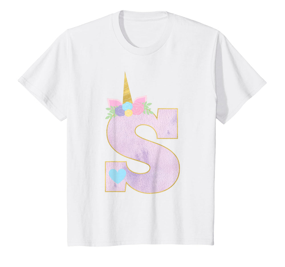 Unicorn Letter S Initial Monogram T-Shirt - Novelty Apparel for Adults