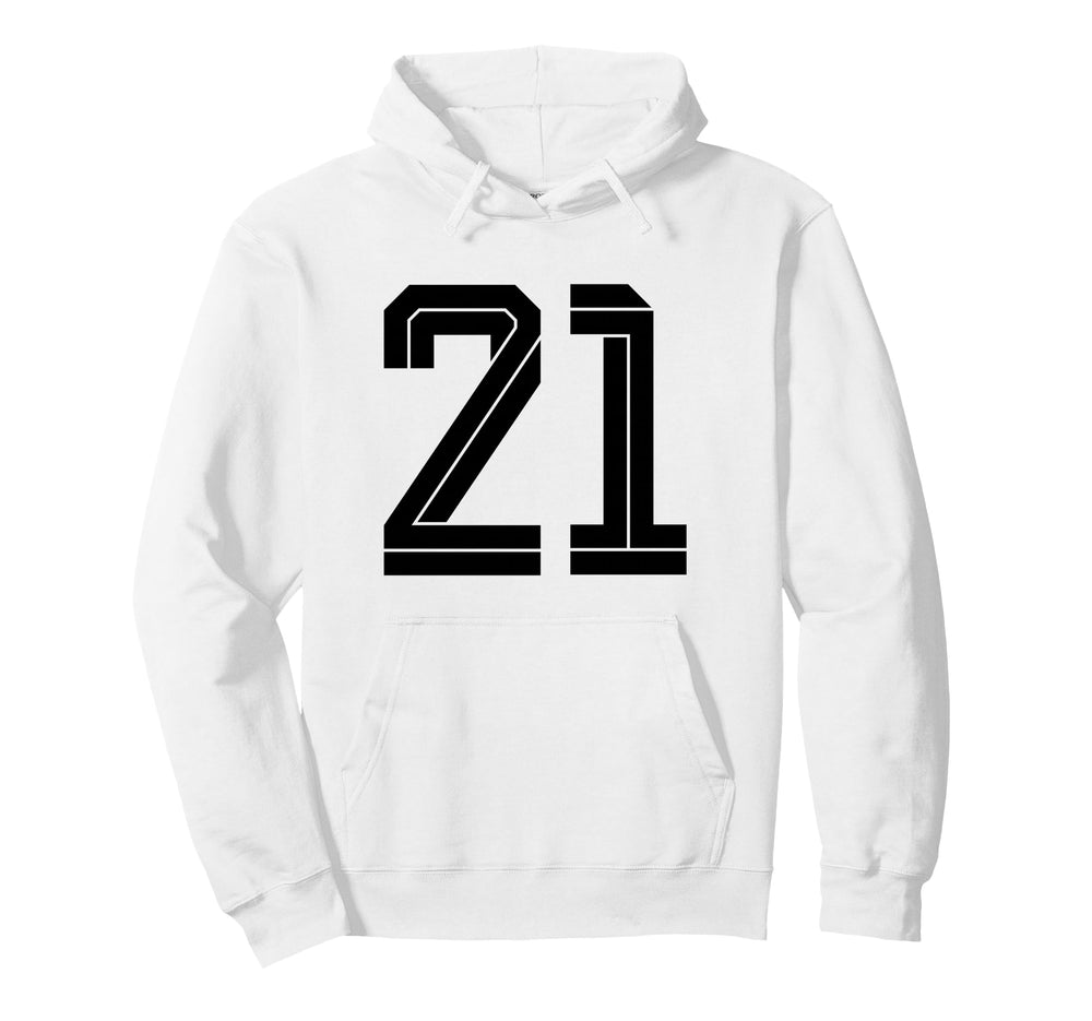 21 White Number 21 Sports Fan Soccer Hoodie - Minimalist Print Men Women