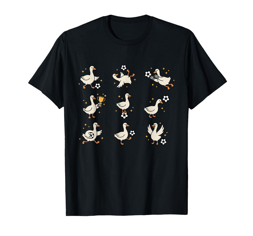 Silly Goose Playing Soccer Goalie T-Shirt - Minimalist Print for Adults