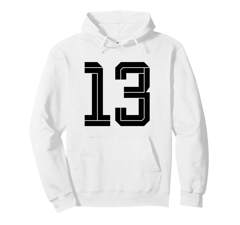 13 White Number 13 Sports Fan Soccer Hoodie - Graphic Print for Adults