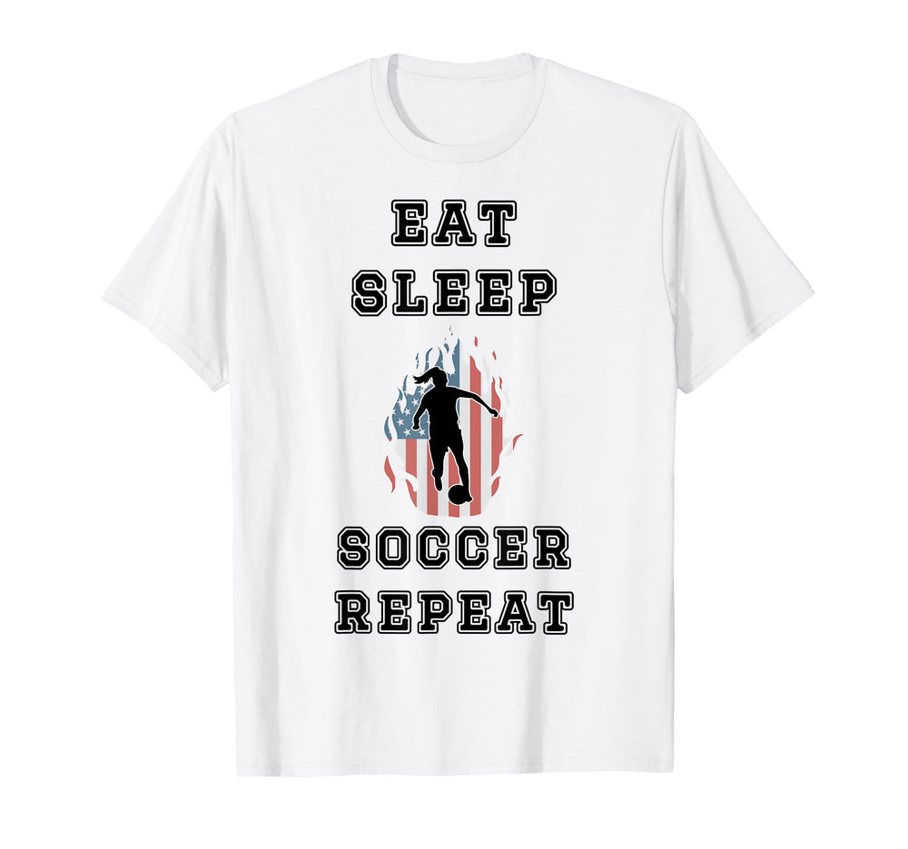 Eat Sleep Soccer Repeat Sarcastic Funny Usa T-Shirt - Graphic Print Unisex