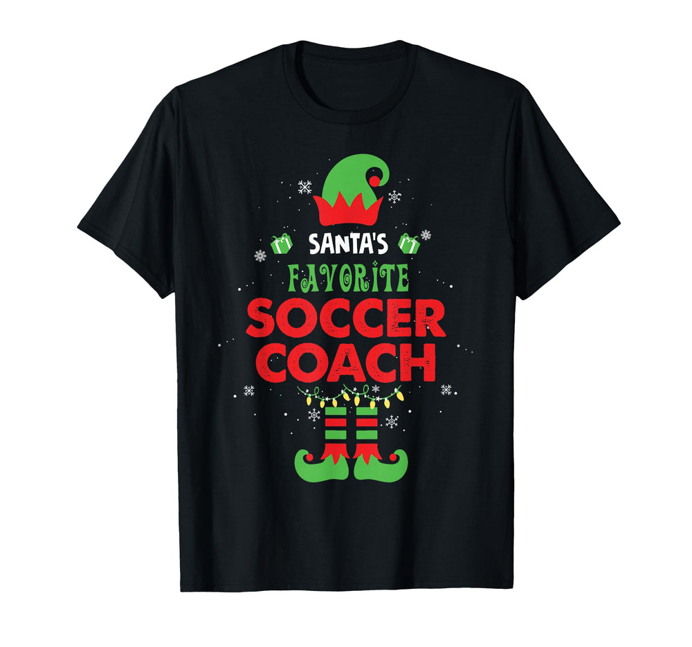 Santas Favorite Soccer Coach Funny Elf T-Shirt - Trendy Graphic Unisex