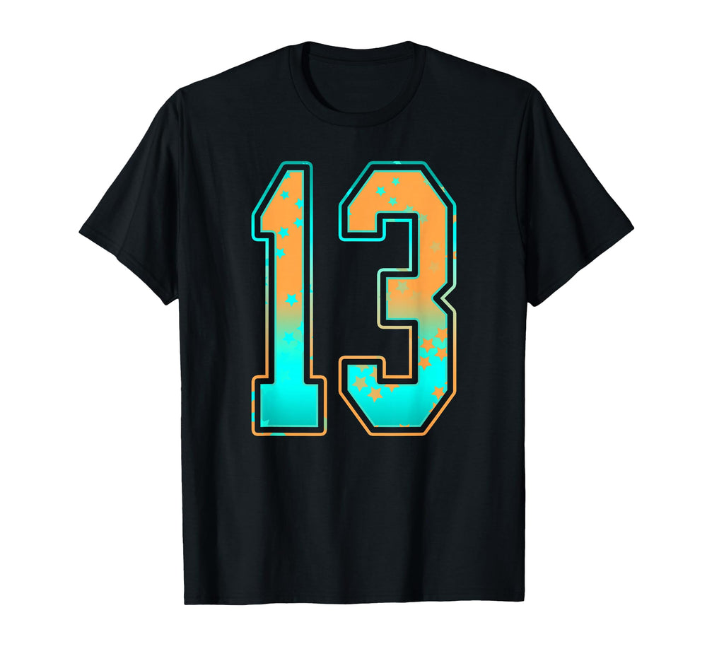 Mint Green Teal Orange Number 13 Jersey T-Shirt - Graphic Print for Adults