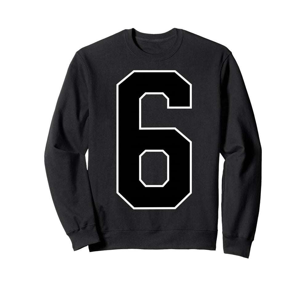 Black Sports Team Number 6 Fan Sweatshirt - Unique Graphic Unisex