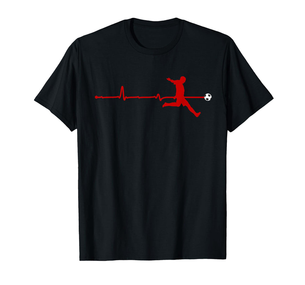 Soccer Heartbeat Pulse Line Silhouette T-Shirt - Trendy Graphic Men Women