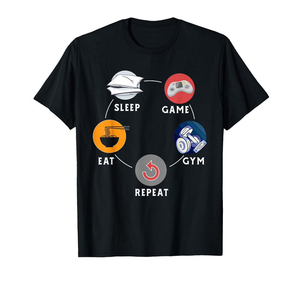 Eat Sleep Game Gym Repeat Workout Gym T-Shirt - Minimalist Print Men Women