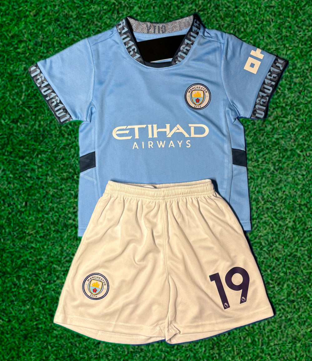 J Alvarez 19 Kids Soccer Jersey Man City Home Kids Youth & Toddler Jersey Kit CustomKiddos.com