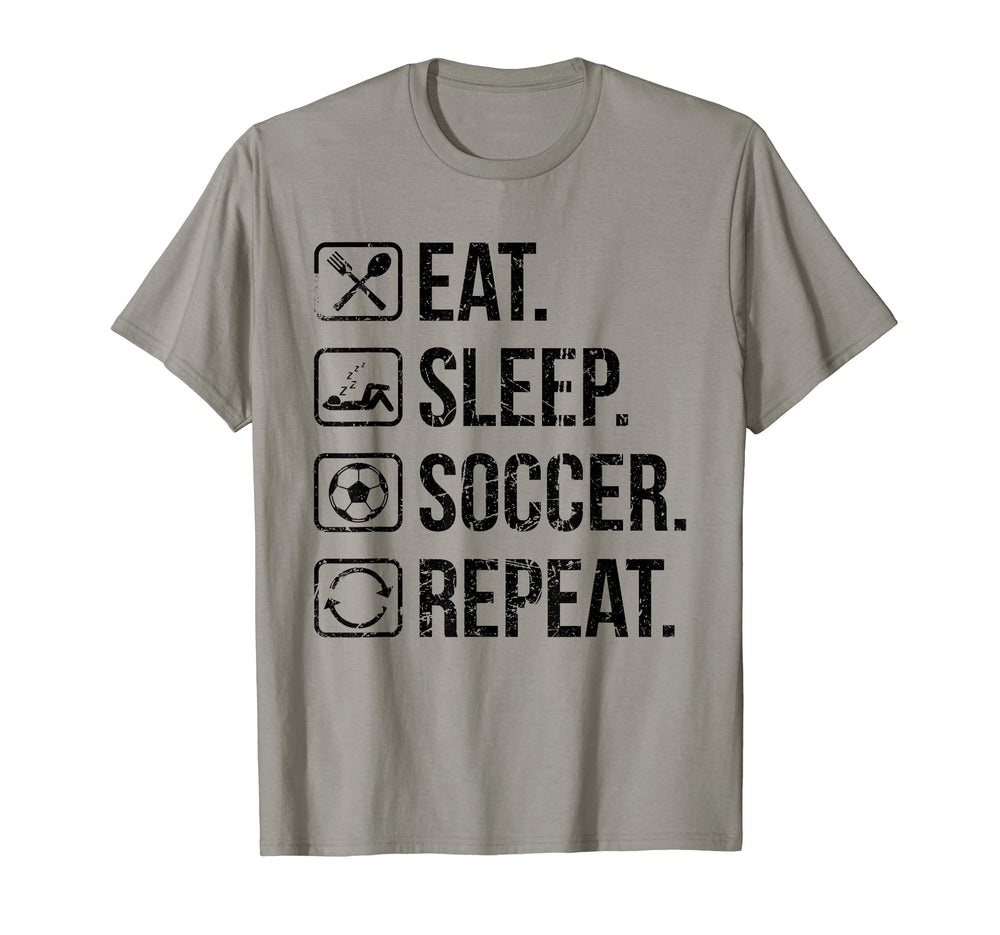Eat Sleep Soccer Repeat Distressed T-Shirt - Fun Novelty Design Men Women
