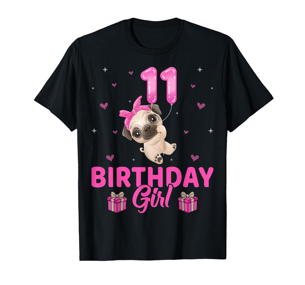 Birthday 11 Years Old Pug Dogs 11Th T-Shirt - Graphic Print Men Women