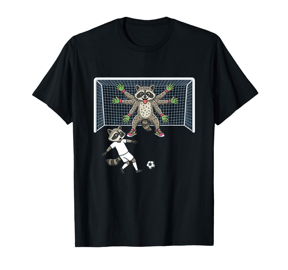 Goalie Raccoon Soccer Multi Arm Trash T-Shirt - Novelty Apparel for Adults