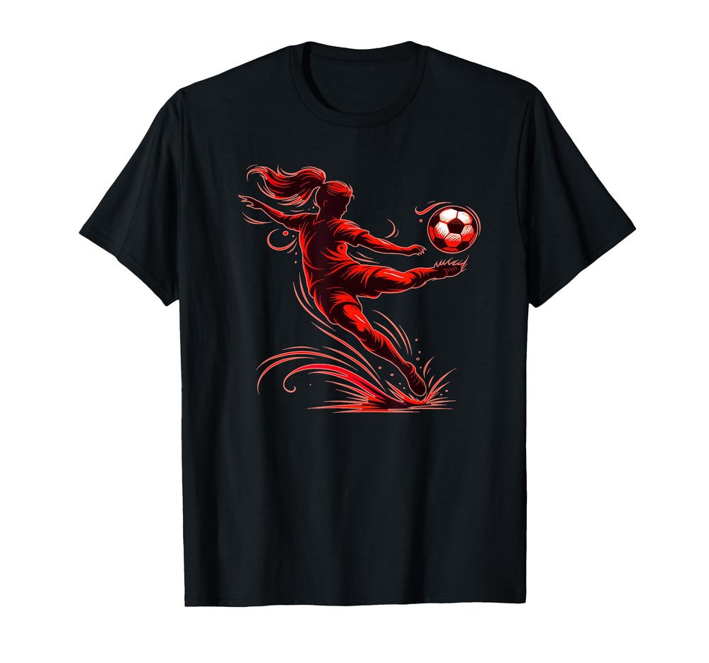 Powerful Soccer Mid Air Motion Strike Art T-Shirt - Novelty Apparel Unisex