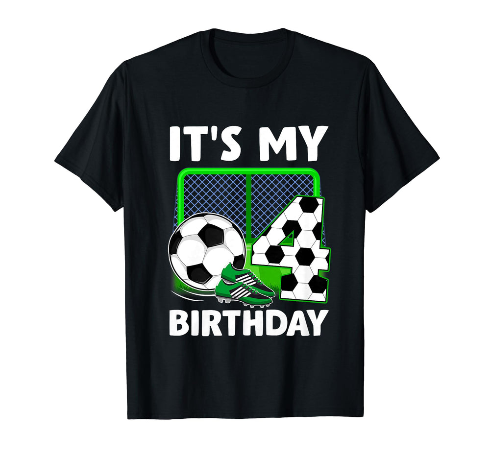 Its My 4Th Soccer Party 4 Year Old T-Shirt - Minimalist Print Unisex