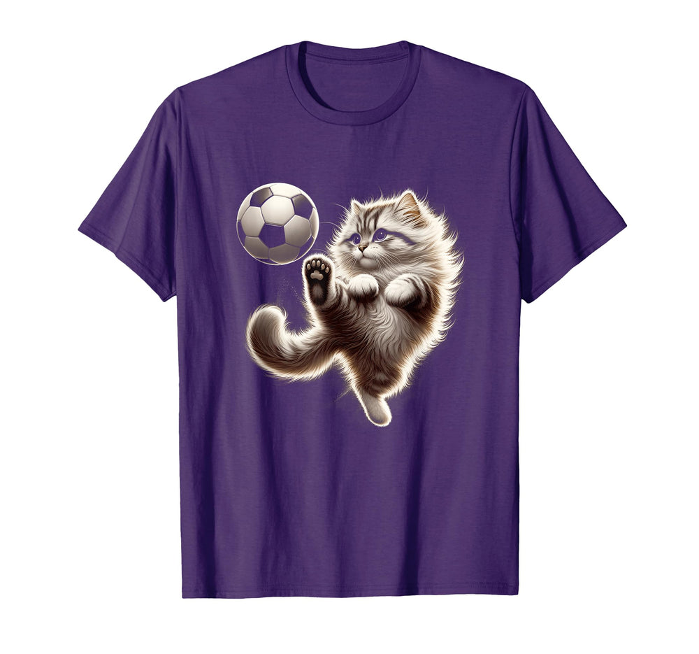 Funny Cat Soccer Ball Cat Playing T-Shirt - Custom Art Print Men Women