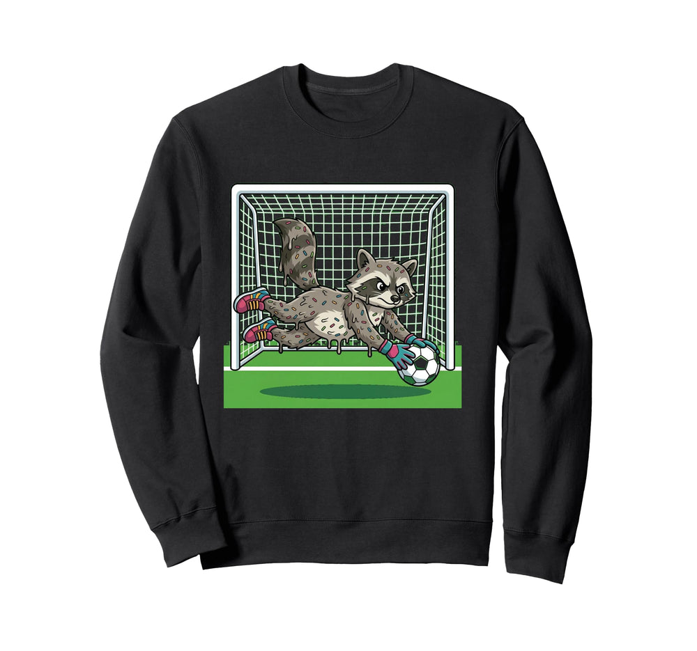 Funny Raccoon Soccer Goalie Donut Sweatshirt - Trendy Graphic for Adults