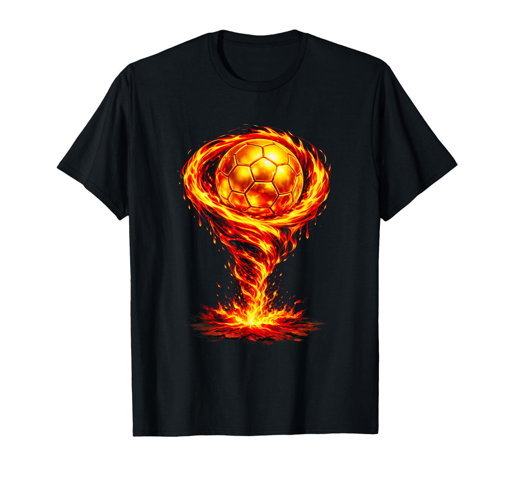 Gold Soccer Ball Tornado Flames Soccer T-Shirt - Graphic Print Unisex