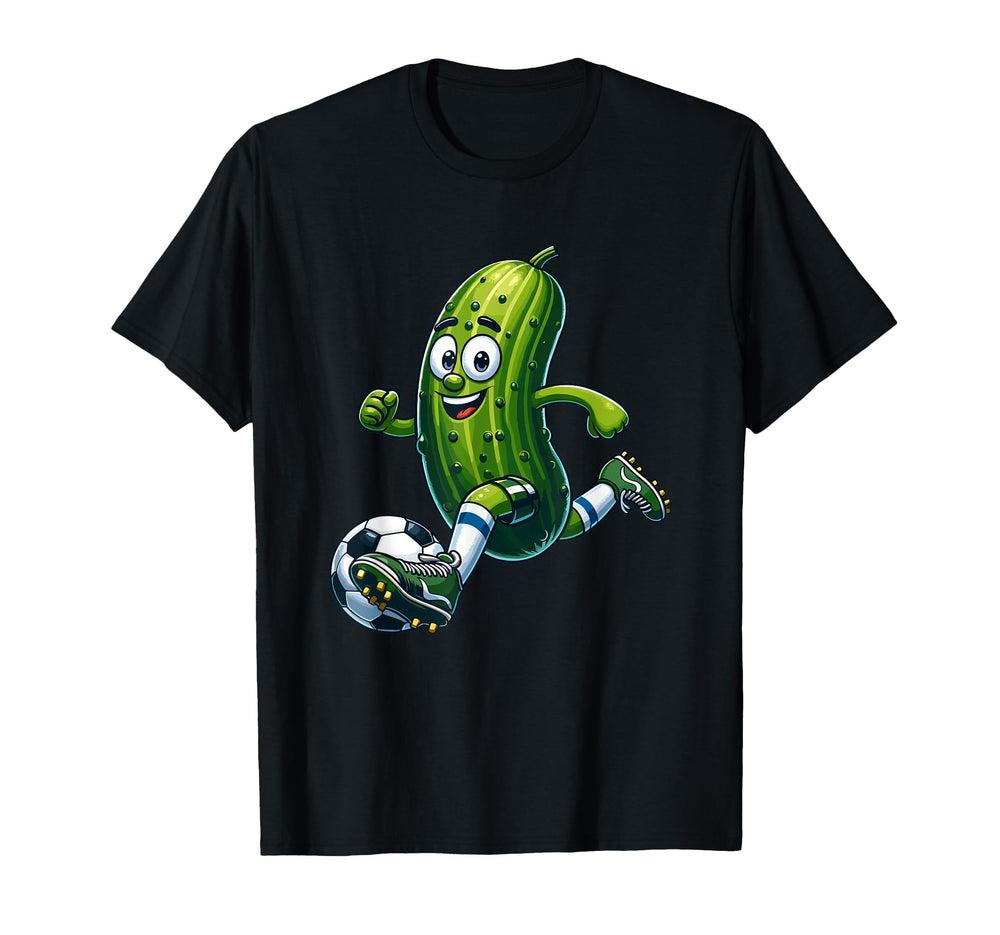 Playful Soccer Pickle Cartoon Goal T-Shirt - Casual Everyday Wear Unisex
