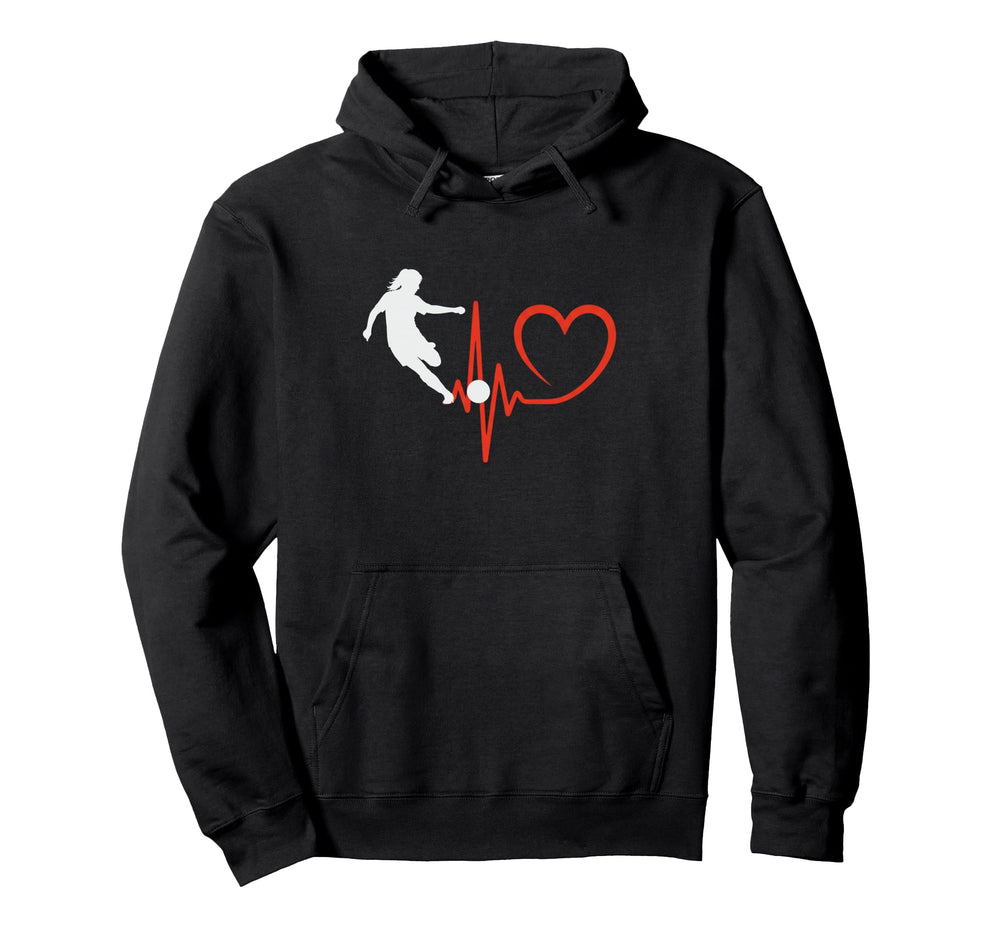 Soccer Heartbeat Female Player Kicking Hoodie - Trendy Graphic for Adults