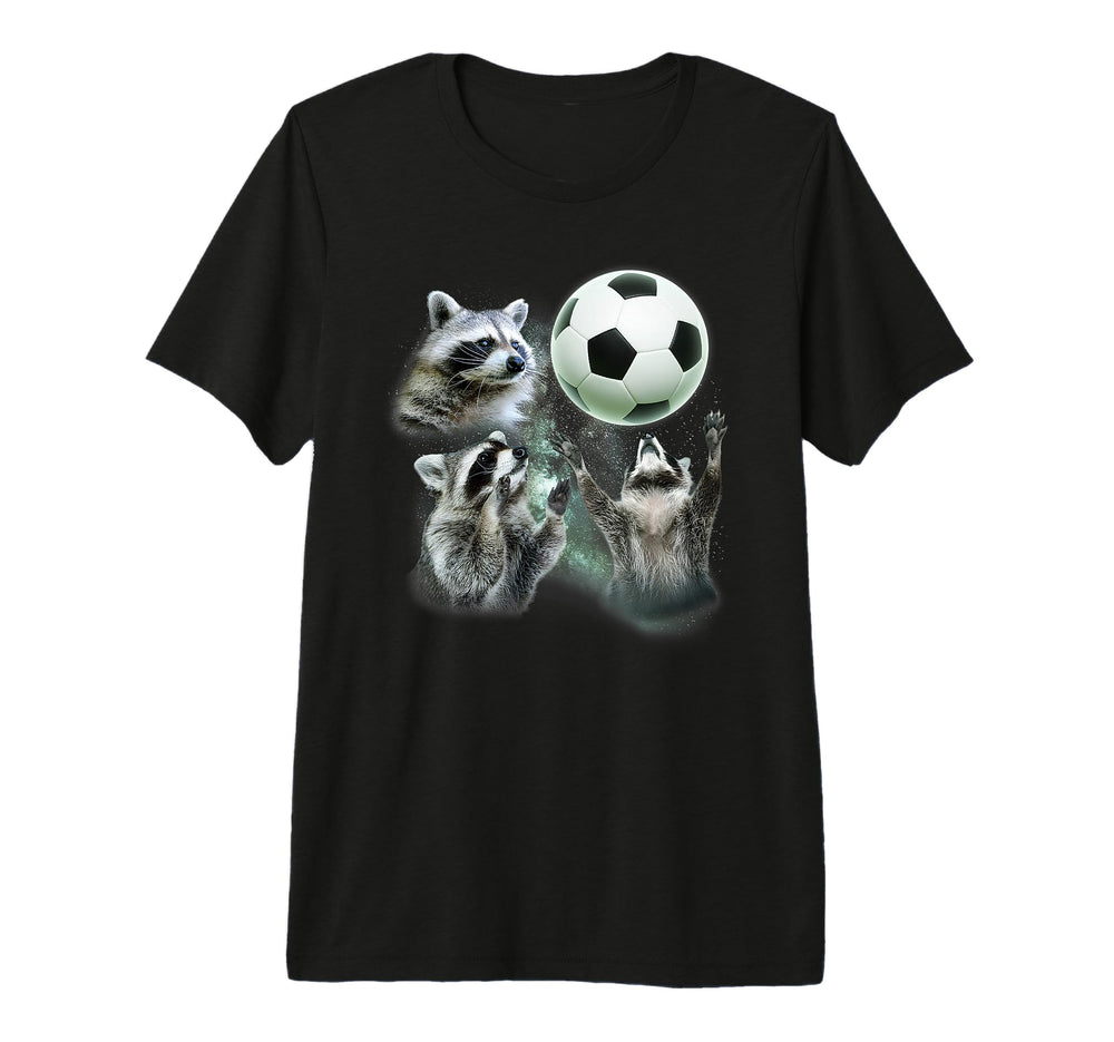 3 Racoon Soccer Howling Raccoon Head T-Shirt - Minimalist Print for Adults