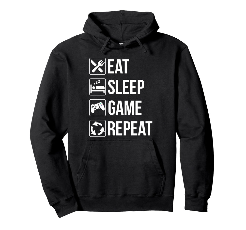 Funny Eat Sleep Game Repeat Gaming Hoodie - Minimalist Print for Adults