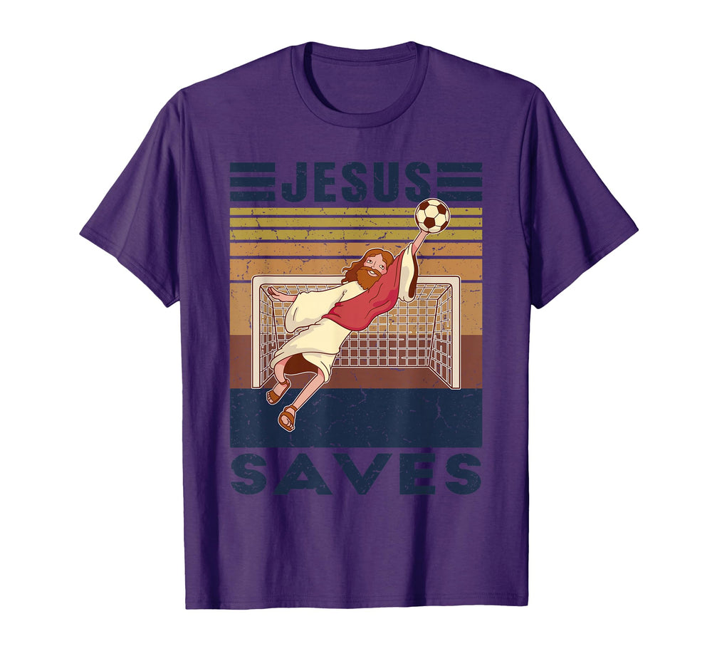 Goalkeeper Jesus Saves Soccer Goal T-Shirt - Graphic Print for Adults