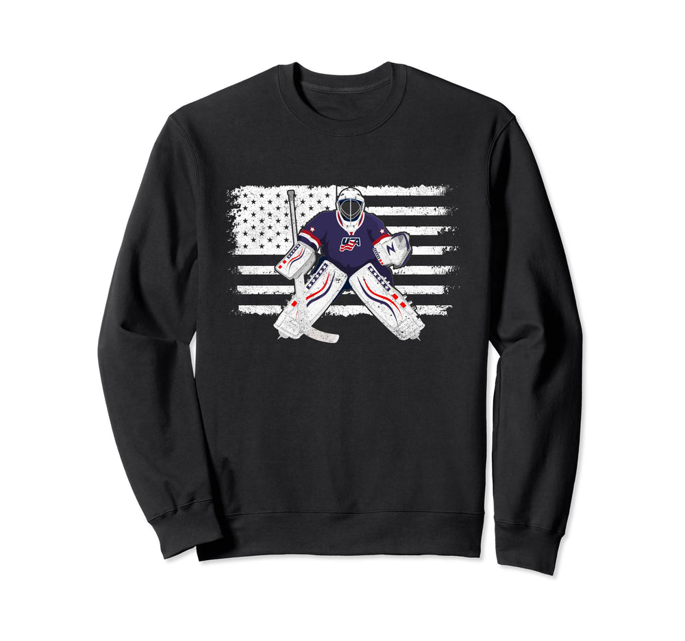 Usa Flag Ice Hockey Enthusiast Player Sweatshirt - Graphic Print Unisex