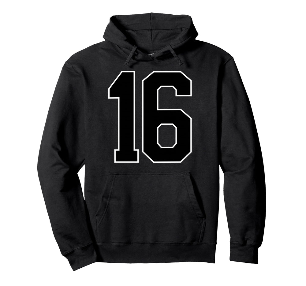 Black Sports Team Number 16 Fan Hoodie - Streetwear Style Unisex