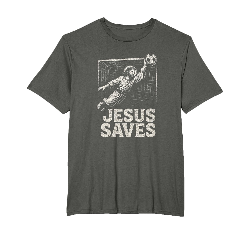 Jesus Saves Soccer Goalie Christian T-Shirt - Novelty Apparel Unisex