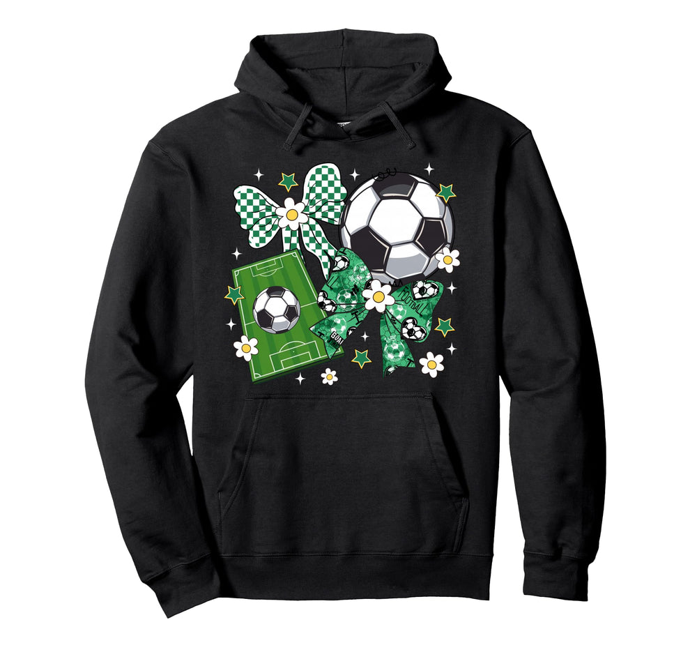 Bow Soccer Checkered Flowers Soccer Lovers Hoodie - Graphic Print Unisex