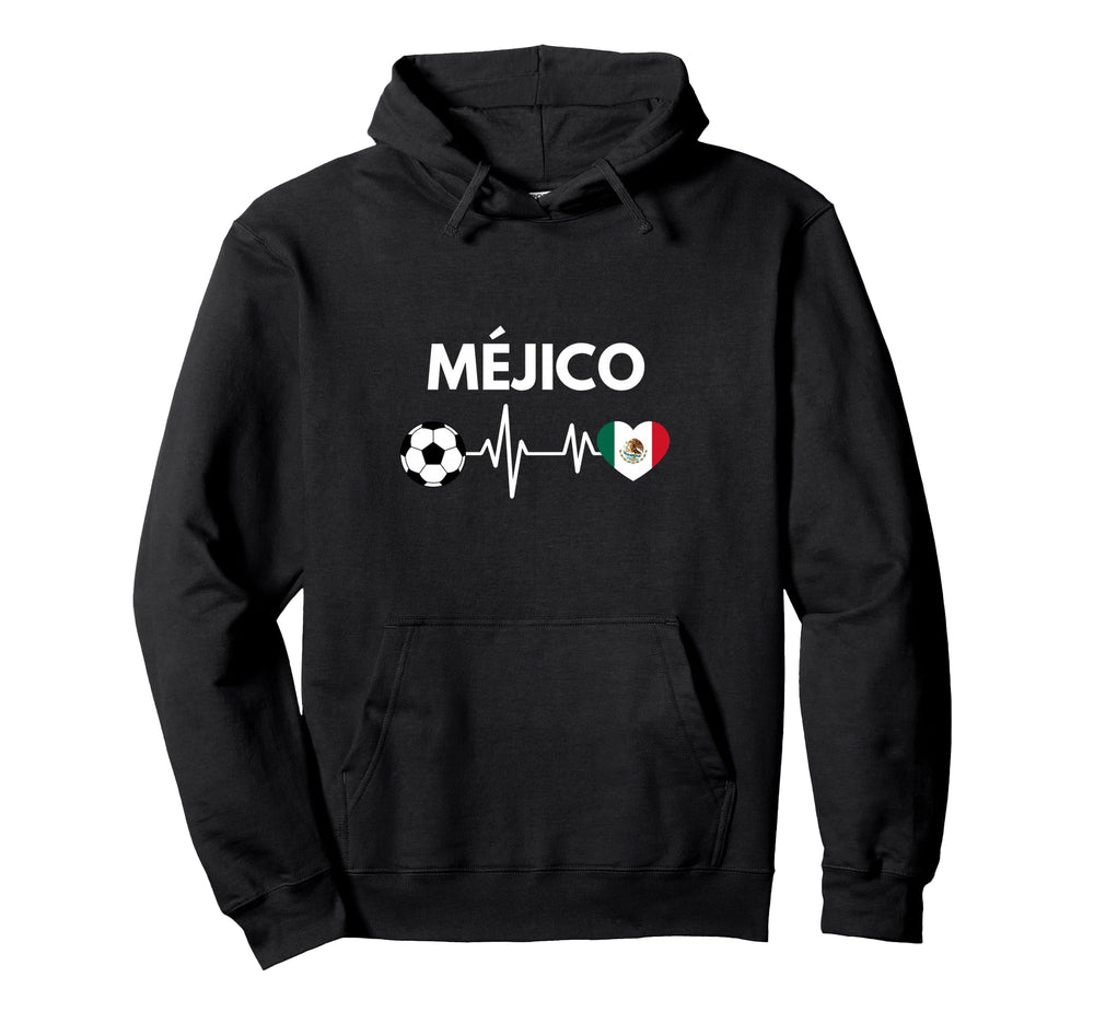 Mejico Flag Heartbeat Soccer Hoodie - Minimalist Print for Adults
