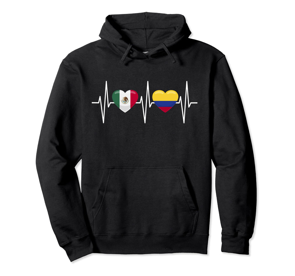 Mexico Colombia Heartbeat Mexico Hoodie - Unique Graphic Men Women