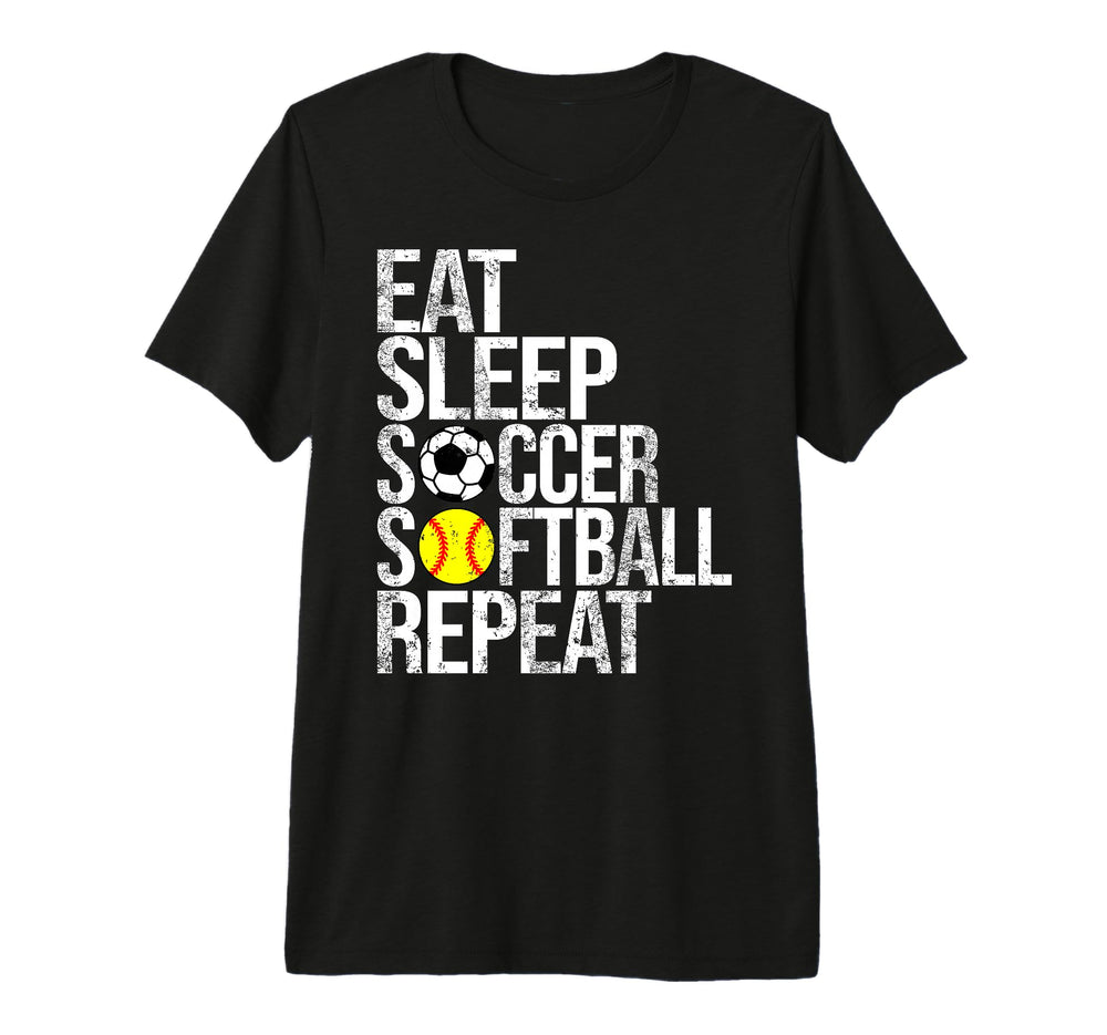 Eat Sleep Soccer Softball Repeat Funny Ball T-Shirt - Graphic Print Unisex