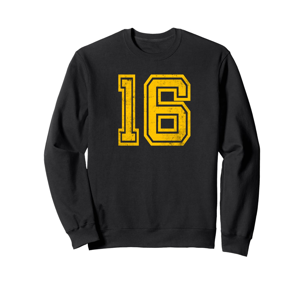 Yellow Distressed Sport Team Number Sweatshirt - Trendy Graphic Men Women