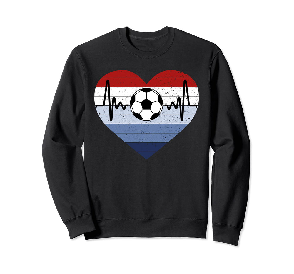 I Love Soccer Red White And Blue Sweatshirt - Minimalist Print for Adults