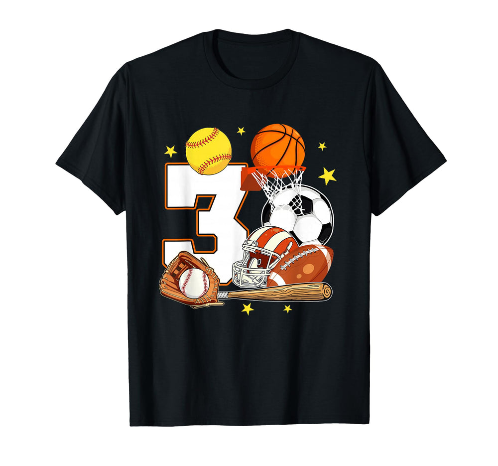 3Rd Birthday Sports Birthday Theme 3 T-Shirt - Minimalist Print for Adults