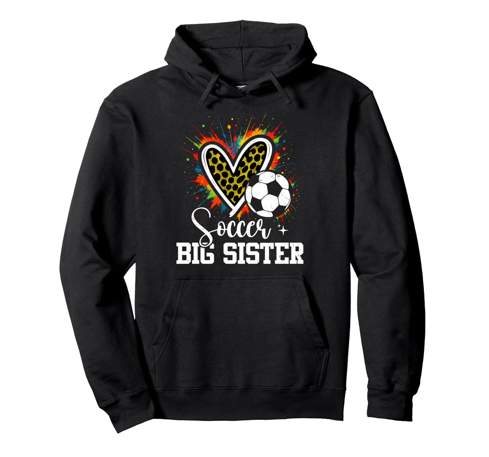 Soccer Big Sister Leopard Heart Colorful Hoodie - Graphic Print for Adults