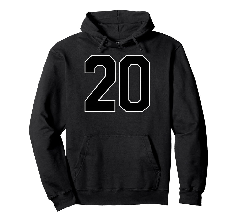 Black Sports Team Number 20 Fan Hoodie - Unique Graphic for Adults