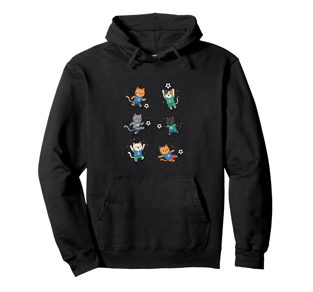 Silly Cat Playing Soccer Player Hoodie - Aesthetic Graphic for Adults
