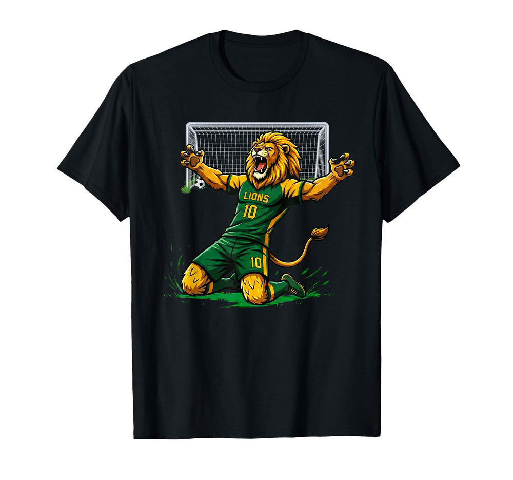 Lion Soccer Player Score Goal Knee T-Shirt - Streetwear Style Men Women