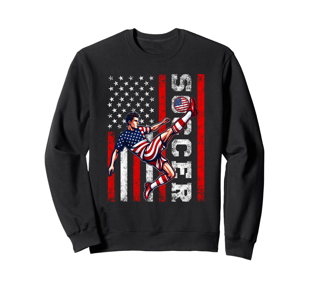 Patriotic Soccer Player American Flag Sweatshirt - Graphic Print Unisex
