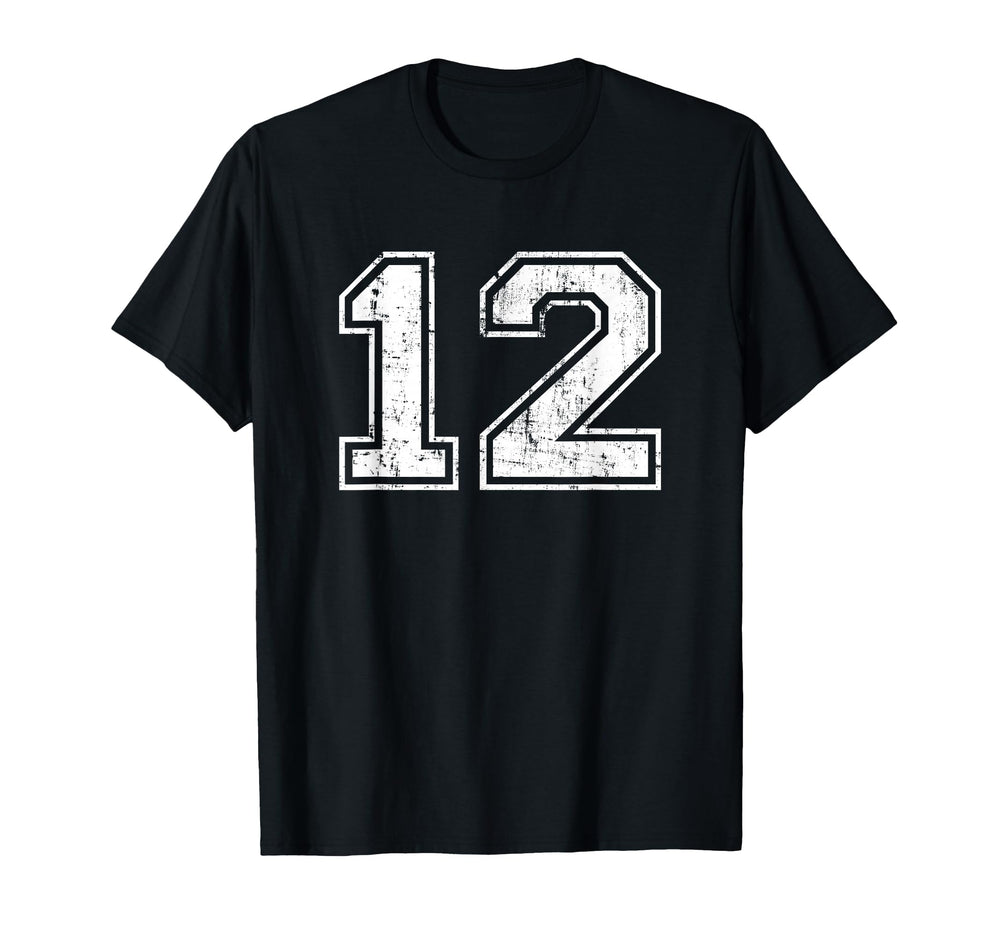 Number 12 Twelve Distressed Sports T-Shirt - Minimalist Print for Adults