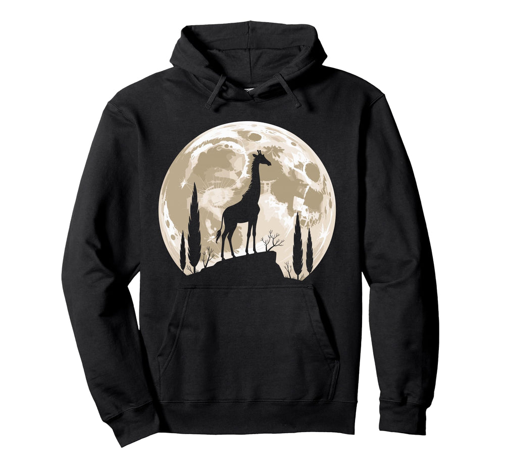 Giraffe Silhouette Full Moon Hoodie - Fun Novelty Design for Adults