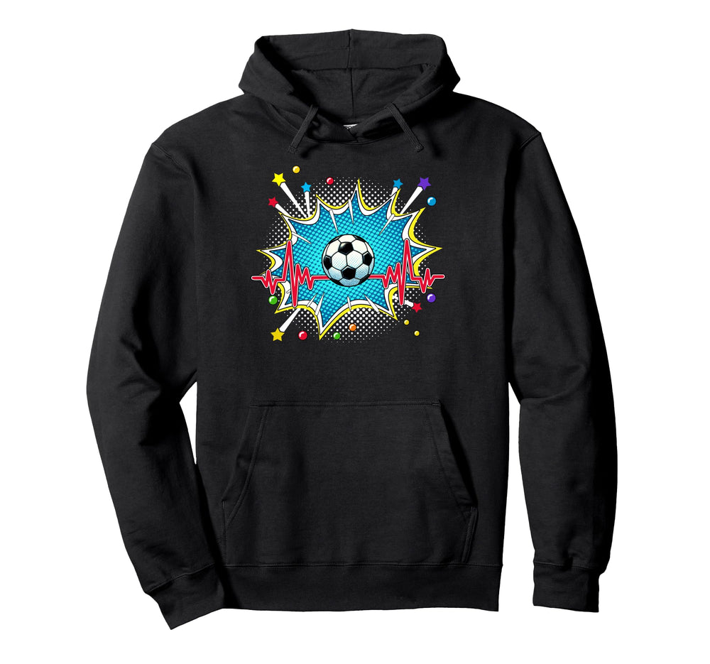 Soccer Pop Art Comic Heartbeat Hoodie - Unique Graphic Unisex